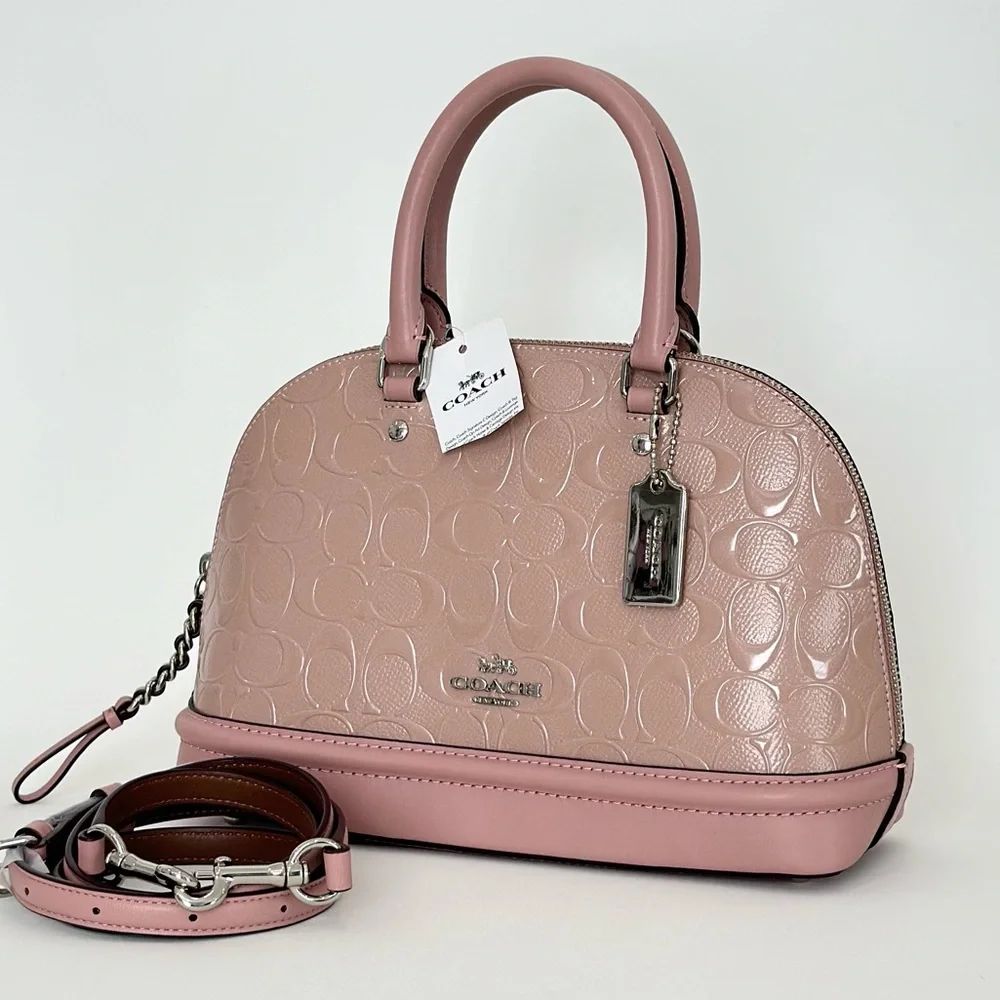 COACH Mini Sierra Satchel In Signature Debossed Patent Leather in Blush 2